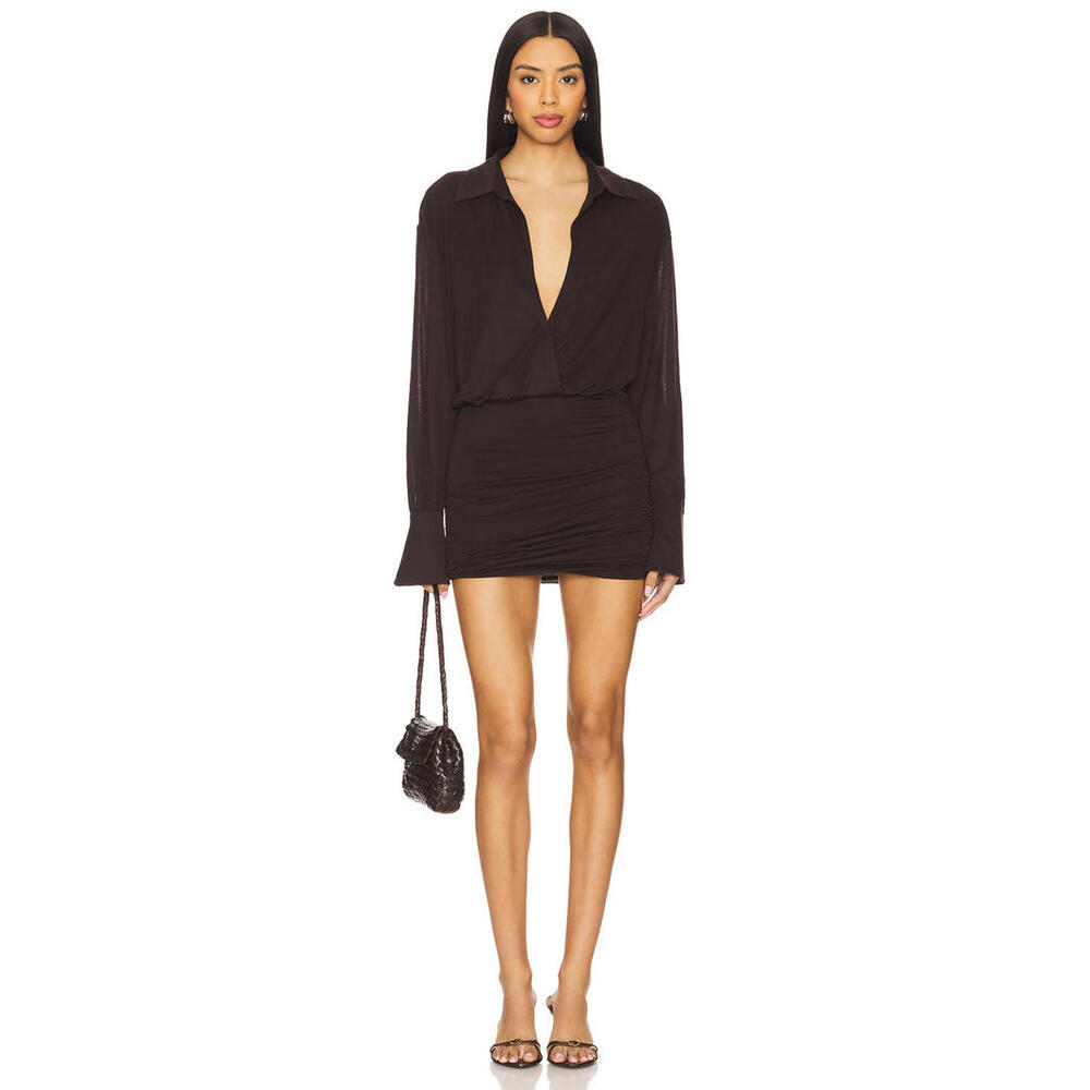 SEROYA Myla Mini Dress brown deep v neck size S NWT $358msrp